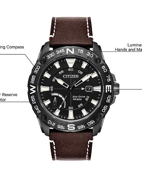 PRT Men s Eco Drive AW7045 09E Leather Strap Black Watch CITIZEN